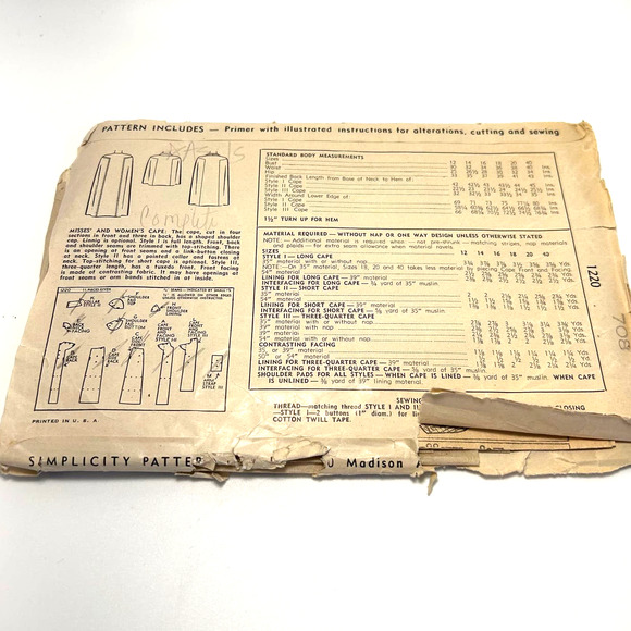 Simplicity Vintage 1944 Pattern #1220 Women's Cape Size 16 HTF - Picture 9 of 9